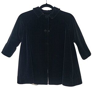 Child Girl's Vintage 1960/70s Black Velvet Coat Peter Pan Collar Quilt Lined 6/7